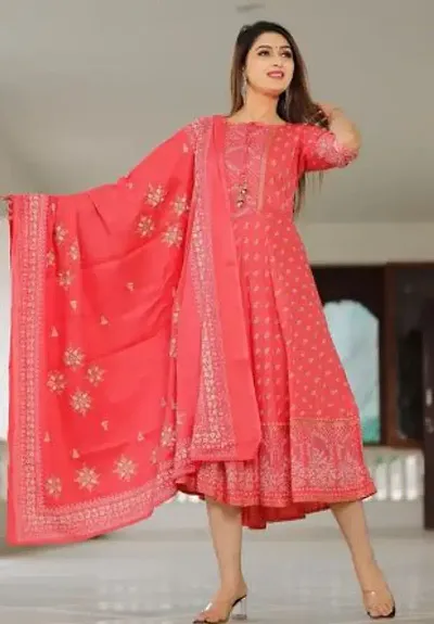 Stylish Fancy Rayon Printed Kurta With Dupatta Set