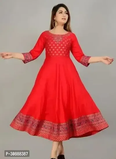 Elegant Red Rayon Printed Anarkali Kurta For Women-thumb0