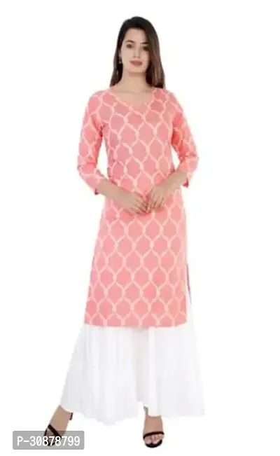 Elegant Peach Rayon Printed Straight Kurta, Bottom Set For Women-thumb0