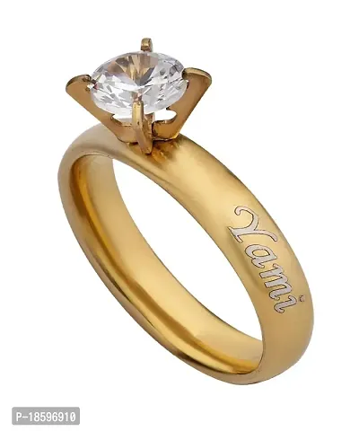 Red Moments Stainless Steel and Diamond Customised Name Ring for Women  Girls (Yellow)