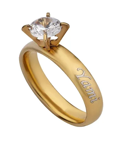 Red Moments Stainless Steel and Diamond Customised Name Ring for Women & Girls