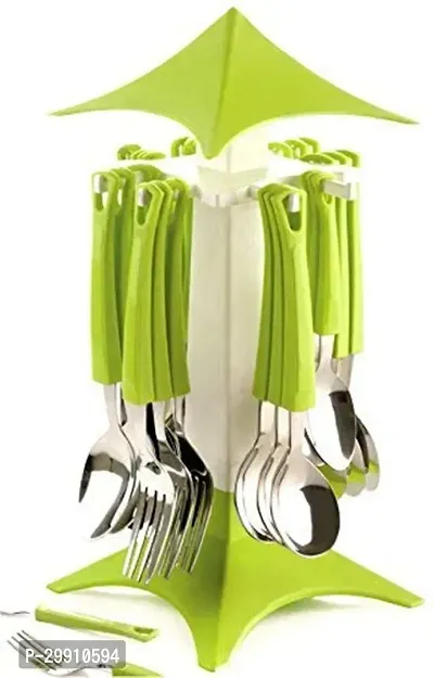 Green Stainless Steel, Plastic Cutlery Set Pack Of 25-thumb0