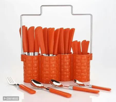 Red Cutlery Set-Spoon Set - Spoon Stand - 25-Pieces Stainless Steel Cutlery Set