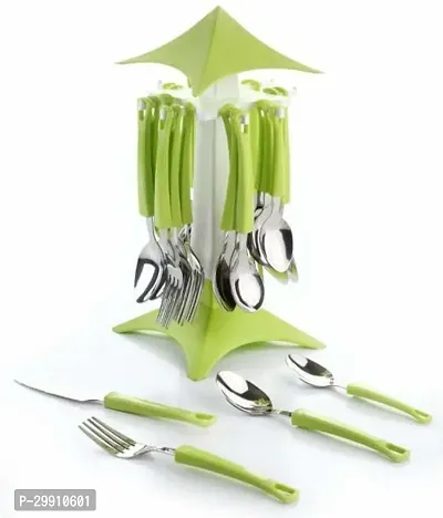 Green Hut Cutlery Set-Spoon Set - Spoon Stand Stainless Steel Cutlery Set Plastic, Steel Cutlery Set Pack Of 25-thumb0