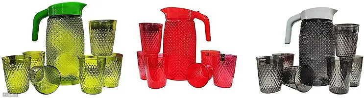 3 Jug With Beautiful 18 Pieces Glasses Set For Juice/Water Serve. Jug Glass Set (Plastic) Jug Glass Set (Plastic)-thumb0