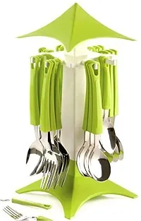 Green Hut Cutlery Set-Spoon Set - Spoon Stand Stainless Steel Cutlery Set Plastic, Steel Cutlery Set Pack Of 25-thumb1