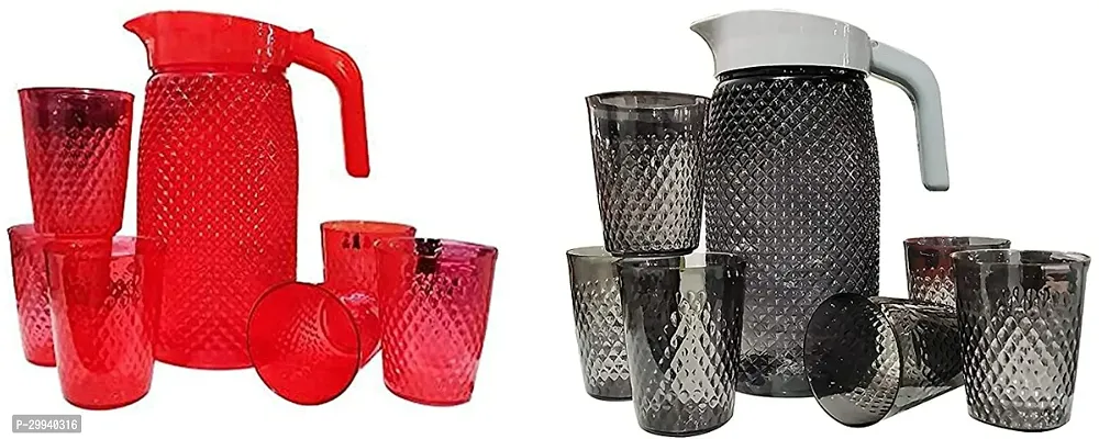 Red Black 2 Jug With 12 Pieces Glasses Set For Serving-thumb0