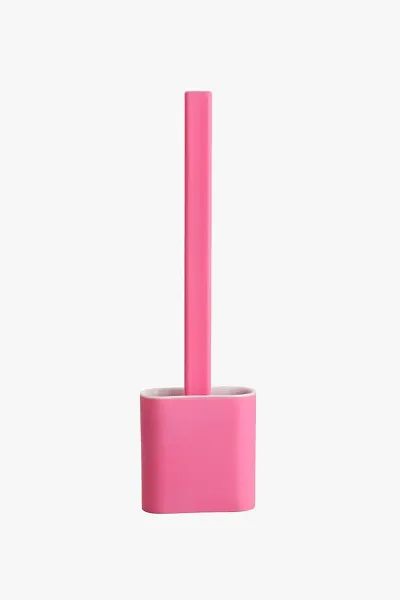 Finner Silicon Toilet Brush with Slim Holder Flex Toilet Brush Anti-drip Set Toilet Bowl Cleaner Brush, No-Slip Long Handle Soft Silicone Toilet Brush (Pink)