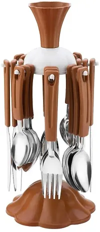 Stylish Brown Cutlery Set With Storage Box Pack Of 24