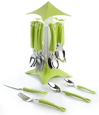 Green Stainless Steel, Plastic Cutlery Set Pack Of 25-thumb1