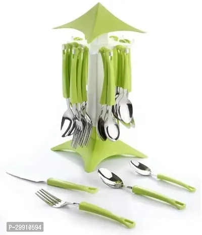 Green Stainless Steel, Plastic Cutlery Set Pack Of 25-thumb2