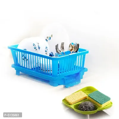Kitchen Sink Organiser  3 In 1 Kitchen Sink Dish Rack Drainer Drying Rack Washing Basket With Tray For Kitchen (Combo)-thumb0