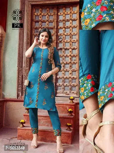 PURE HEAVY COTTON EMBRIDERED & PRINTED KURTA WITH PANT FOR WOMEN