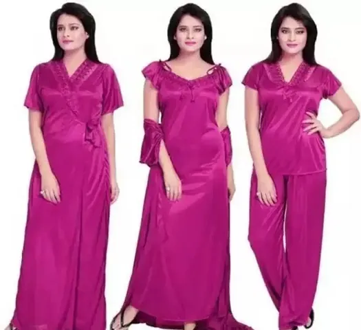 Comfortable Satin Nighty For Women Pack of 4