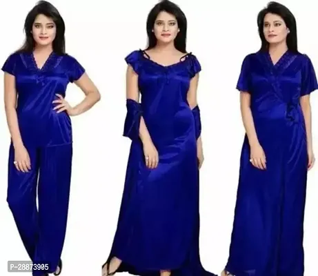 4 Pc women nighty Womens Satin Solid Maxi Nighty