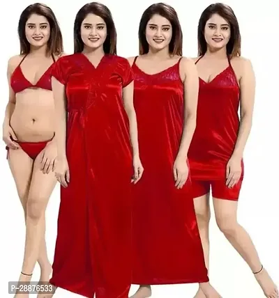 6 PC nighty Womens Satin Six Piece Maxi Nighty Nightgown-thumb0