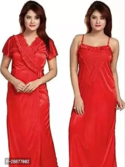 2PC Nightwear nighty Womens Satin Solid Maxi Nighty (Pack of 2)-thumb0