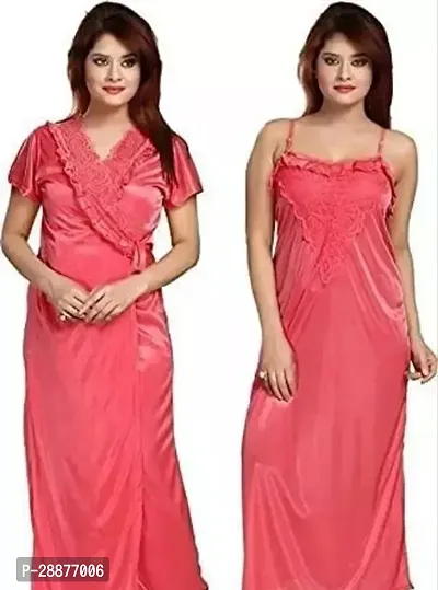 2PC Nightwear nighty Womens Satin Solid Maxi Nighty (Pack of 2)