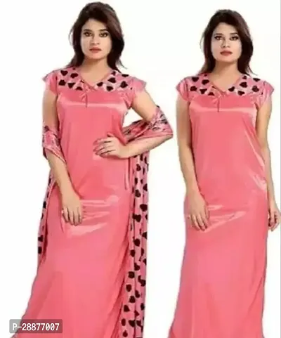 2PC Nightwear nighty Womens Satin Solid Maxi Nighty (Pack of 2)-thumb0