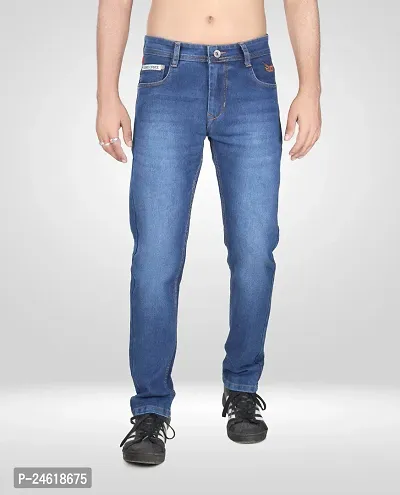 Elegant Blue Denim Solid Jeans For Men-thumb0