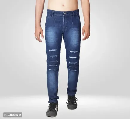 Elegant Blue Denim Solid Jeans For Men