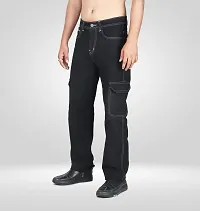 Stylish Men Denim 6 pocket Black Cargo Jeans-thumb3