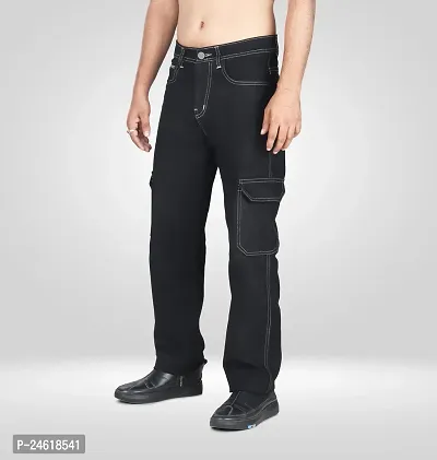 Stylish Men Denim 6 pocket Black Cargo Jeans-thumb4