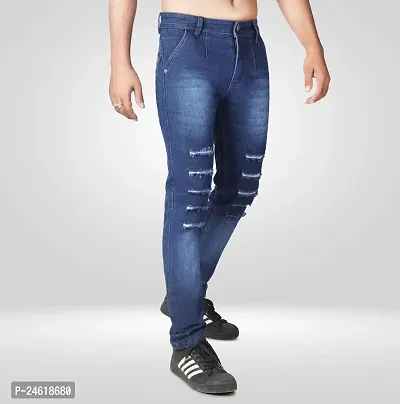 Elegant Blue Denim Solid Jeans For Men-thumb3