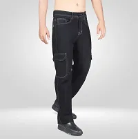 Stylish Men Denim 6 pocket Black Cargo Jeans-thumb2