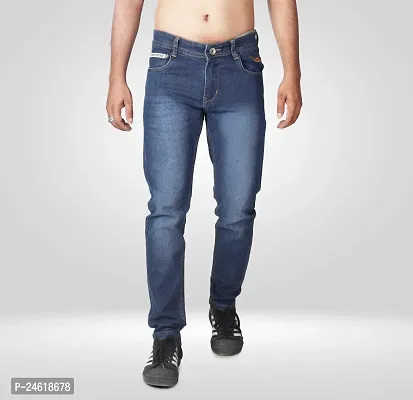 Elegant Blue Denim Solid Jeans For Men