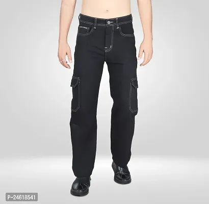 Stylish Men Denim 6 pocket Black Cargo Jeans-thumb0