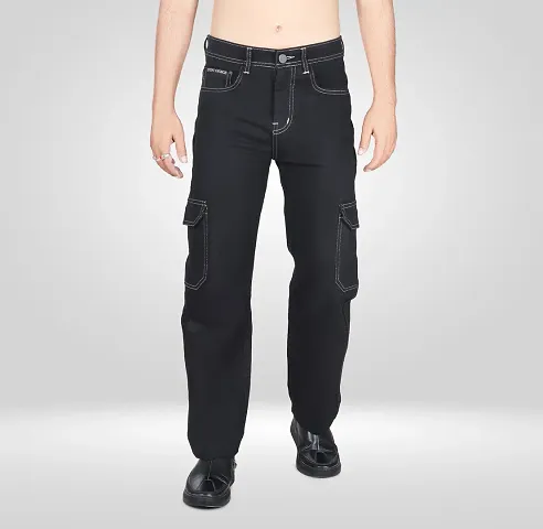 Stylish Men Denim 6 pocket Black Cargo Jeans