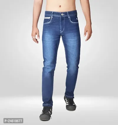 Elegant Blue Denim Solid Jeans For Men-thumb0