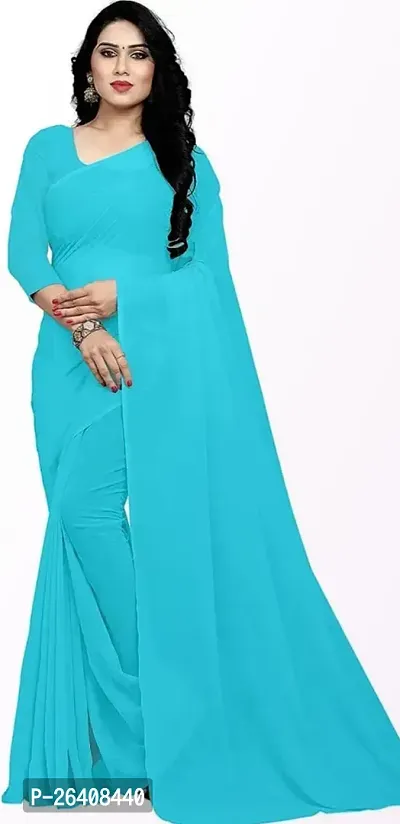 Beautiful Blue Georgette Saree with Blouse piece Free Size For Women