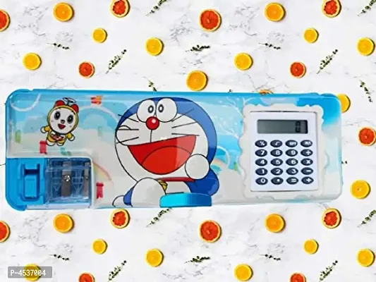 Doremon pencil box with calculator and sharper (Set of 1, Mixed Characters)