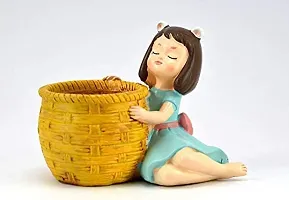 Handmade Cute Dreaming Girl with Basket Designed Resin pots-thumb1