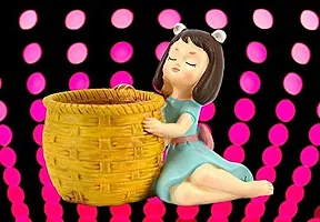 Handcrafted Cute Girl With Basket / Dreaming Girl Succulent Planter for Indoor Plants - Resin Basket Girl Planters Table Top Decorative Gardening Pot for Living Room, Home  Office Decoration-thumb3