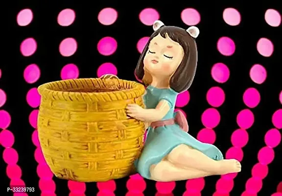 Handcrafted Cute Girl With Basket / Dreaming Girl Succulent Planter for Indoor Plants - Resin Basket Girl Planters Table Top Decorative Gardening Pot for Living Room, Home  Office Decoration-thumb4