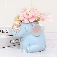 Handcrafted Cute Girl on Elephant Succulent Planter for Indoor Plants - Resin Blue Elephant Planters Table Top Decorative Gardening Pot for Living Room, Home  Office Decoration-thumb3