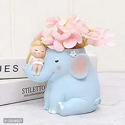 Handcrafted Cute Girl on Elephant Succulent Planter for Indoor Plants - Resin Blue Elephant Planters Table Top Decorative Gardening Pot for Living Room, Home  Office Decoration-thumb4