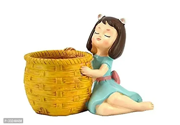 Cute Thinking Dreaming Girl with Basket Showpiece, Office , Home , Car and Desk Decor , Antique Touch , For Birthday , Wedding and Valentine Gift, Yellow-thumb3