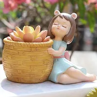 Cute Thinking Dreaming Girl with Basket Showpiece, Office , Home , Car and Desk Decor , Antique Touch , For Birthday , Wedding and Valentine Gift, Yellow-thumb1