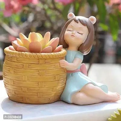 Cute Thinking Dreaming Girl with Basket Showpiece, Office , Home , Car and Desk Decor , Antique Touch , For Birthday , Wedding and Valentine Gift, Yellow-thumb2