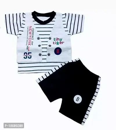 Stylish Cotton Blend Black Printed T-Shirt With Shorts For Boys