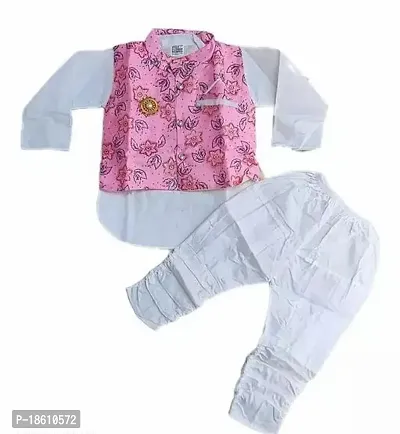 Stylish Cotton Pink Printed Kurta With Pajama Set For Boys