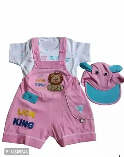 Stylish Cotton Blend Pink Printed Dungaree Set For Boys