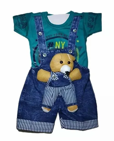 Partywear Printed Dungaree and T Shirt Set