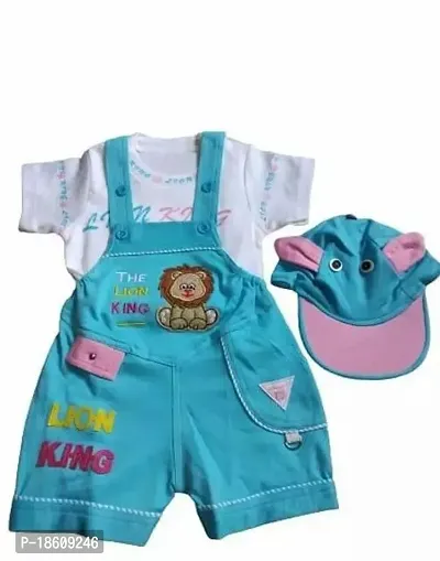 Stylish Cotton Blend Sea Green Printed Dungaree Set For Boys