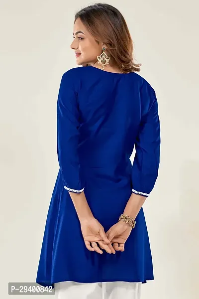 Stylish Blue Viscose Rayon Embroidered Short Kurta For Women-thumb2