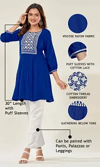 Stylish Blue Viscose Rayon Embroidered Short Kurta For Women-thumb3